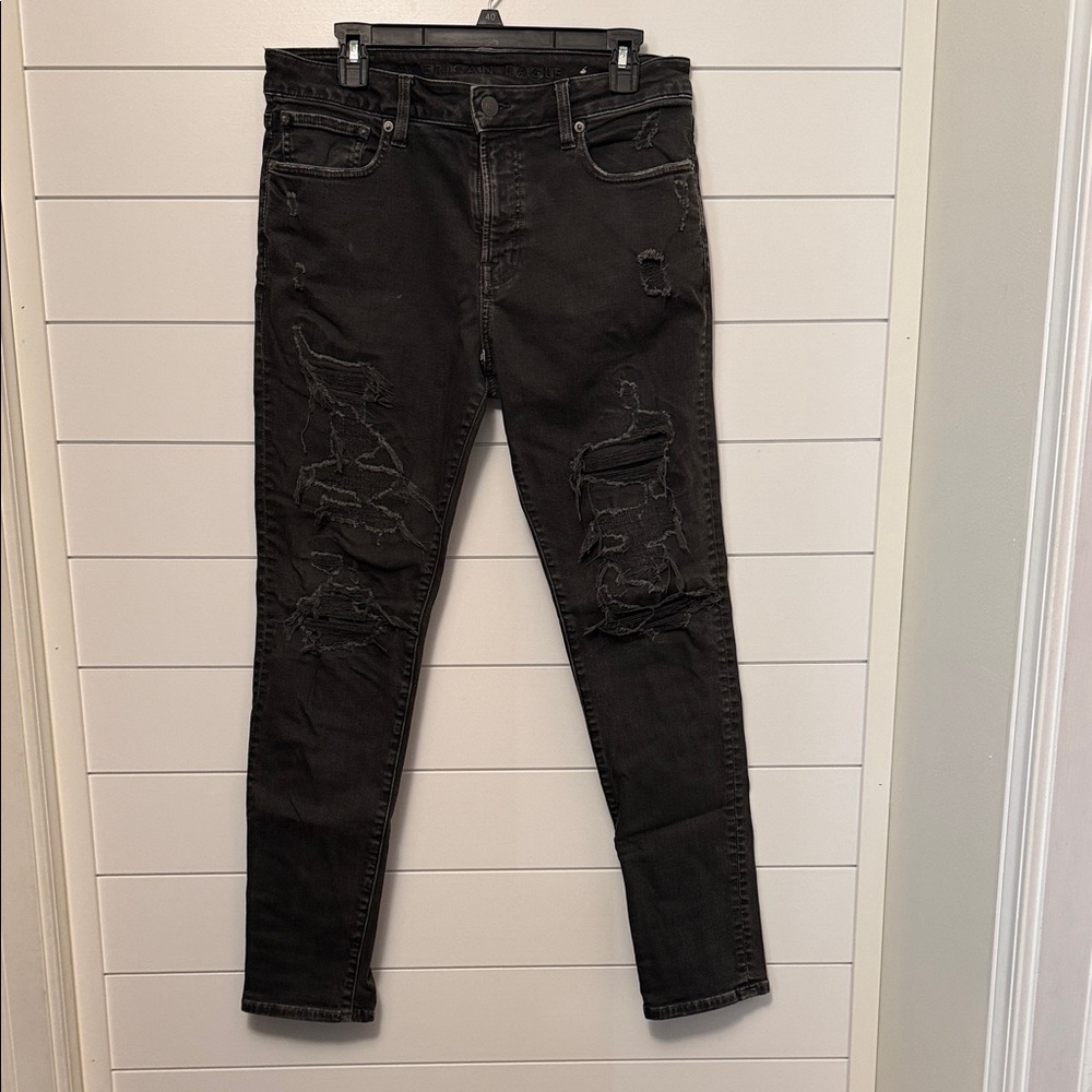 Men's American Eagle Outfitters Distressed Charcoal Skinny Jeans 32x32